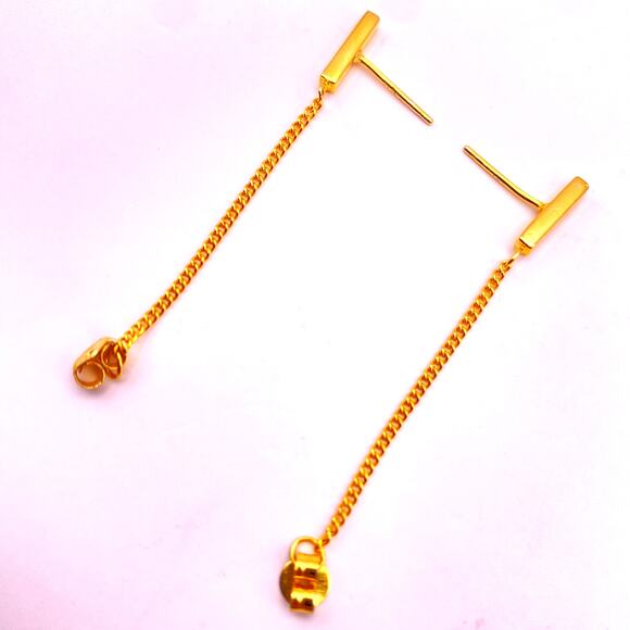 Vermeil Bar and Dangle Chain Earrings 10K Gold Over 925 Sterling Silver Dainty - Picture 5 of 7